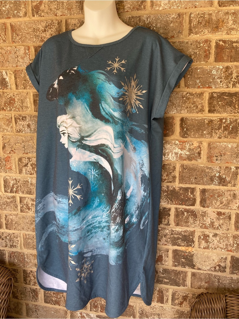 Disney Blue Teal Graphic Women's Nightgown with Elsa Motif - Picture 2 of 7